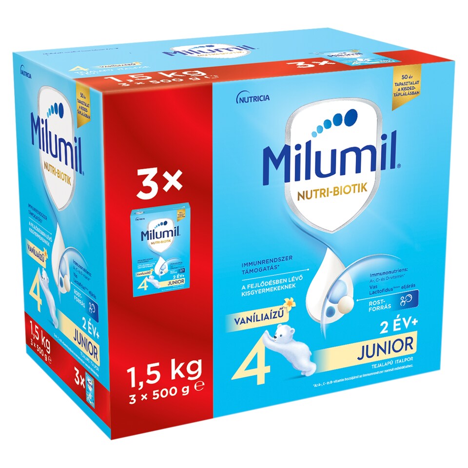 Milumil 4 Junior tejalapú italpor 2 év+ 3 x 500 g (1,5 kg)  1. kép