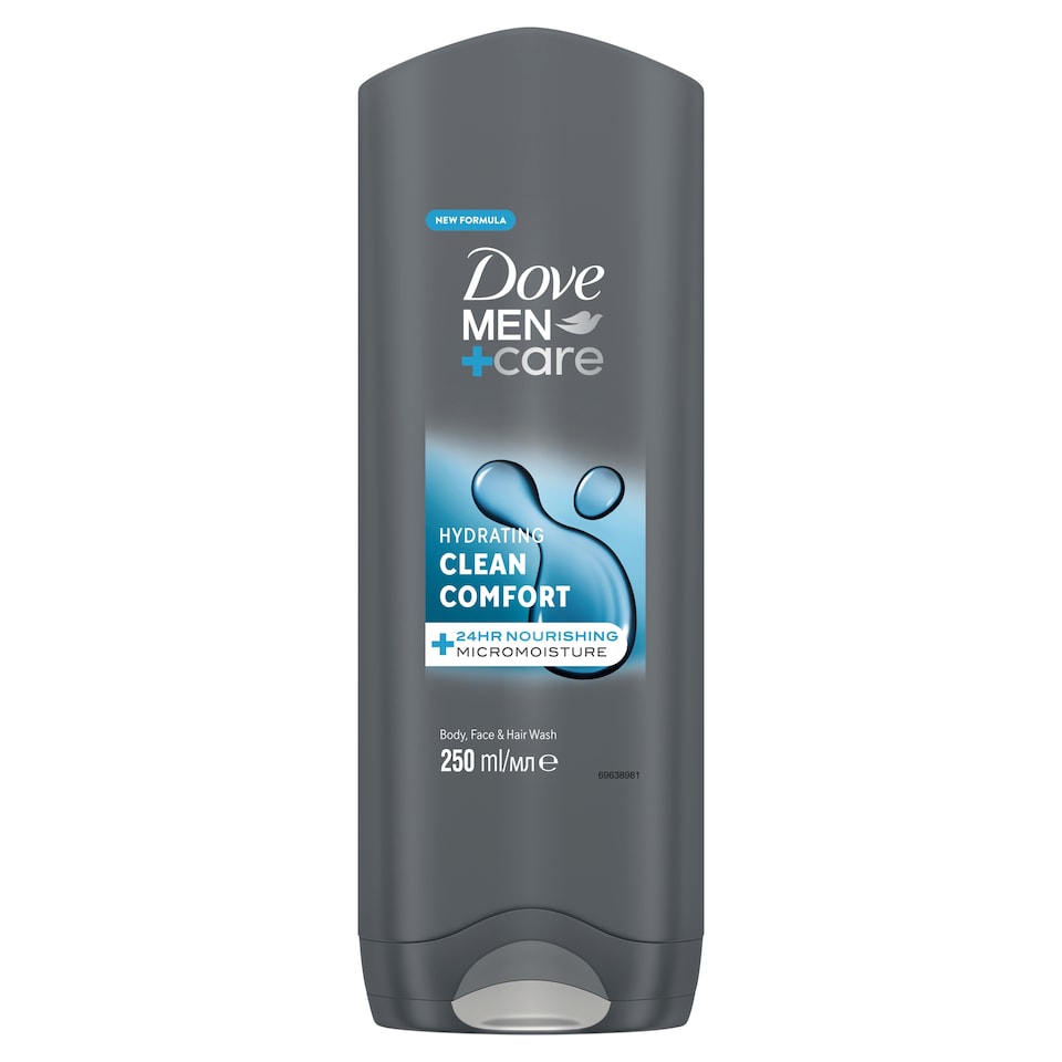 Dove Men+Care Hydrating Clean Comfort tusfürdő testre, arcra, hajra 250 ml