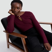 F&F Keyhole Ribbed Knit Jumper in Burgundy