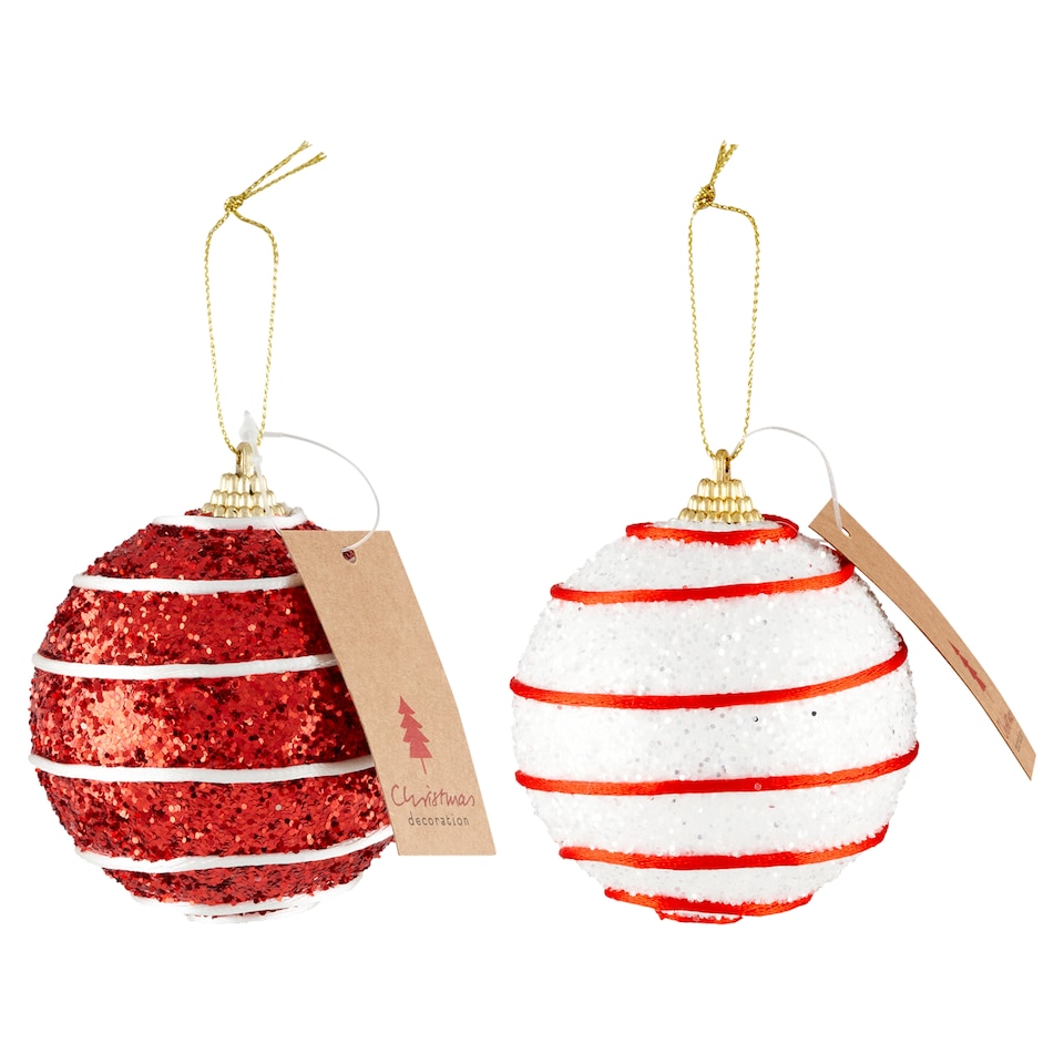 Piros fehér karácsonyfa gömbdísz