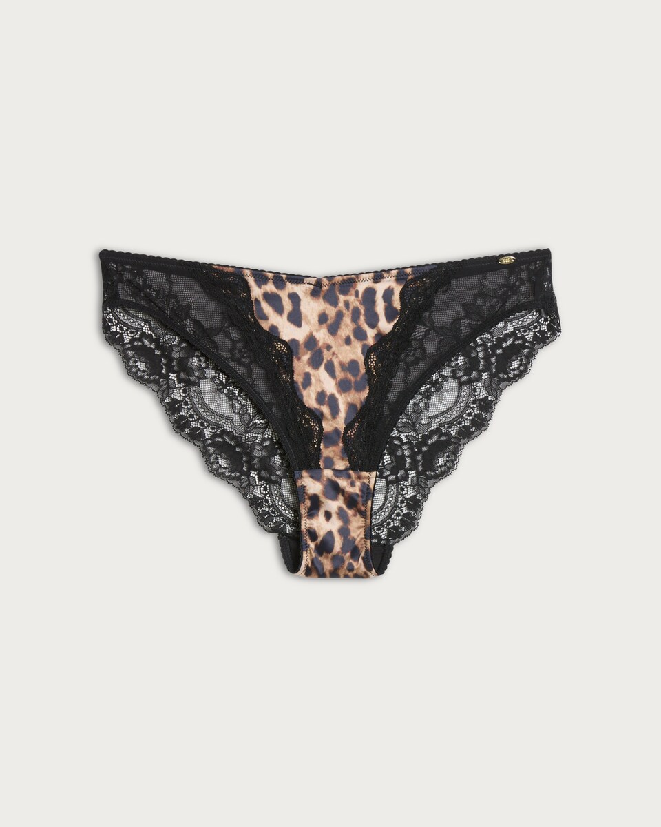 image 1 of F&F Leopard Print Lace Brazilian Knickers in Multi