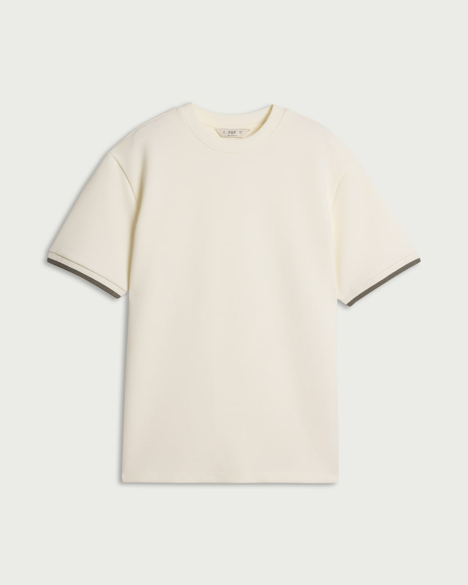 image 1 of F&F Textured Tipped Relaxed Fit T-Shirt in Ecru