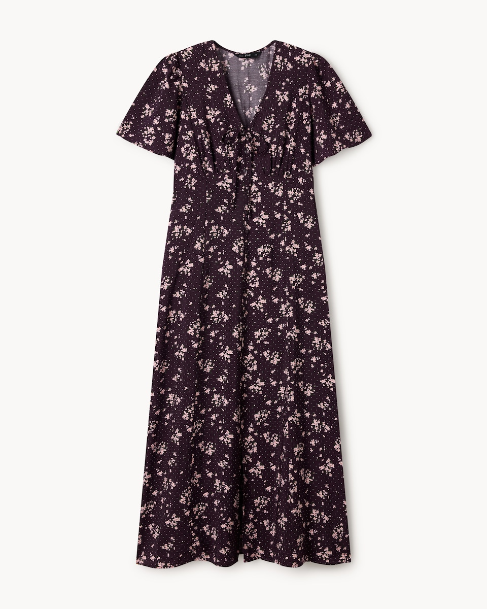 image 1 of F&F Printed V Neck Midi Dress in Multi Brown