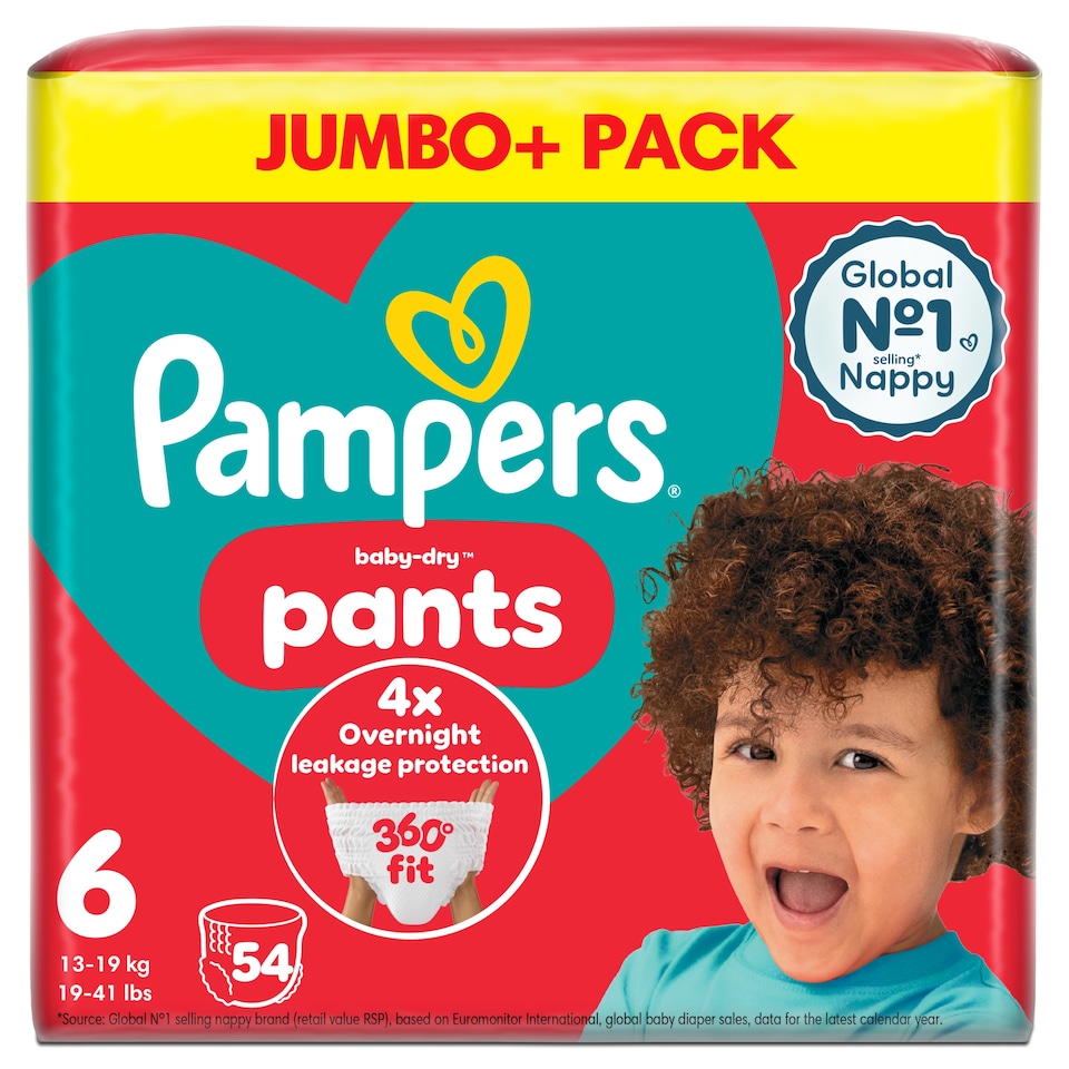 image 1 of Pampers Baby Dry Nappy Pants Size 6 Jumbo+ 54 Pack