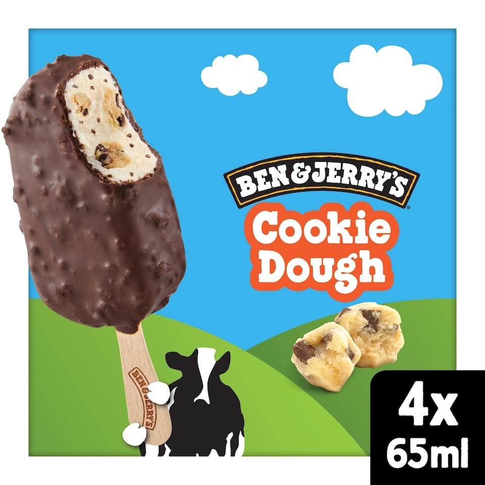 image 1 of Ben & Jerry's Cookie Dough Ice Cream Sticks 4x65ml
