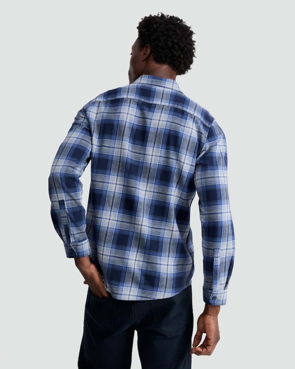 image 1 of F&F Pure Cotton Check Print Long Sleeved Shirt in Blue