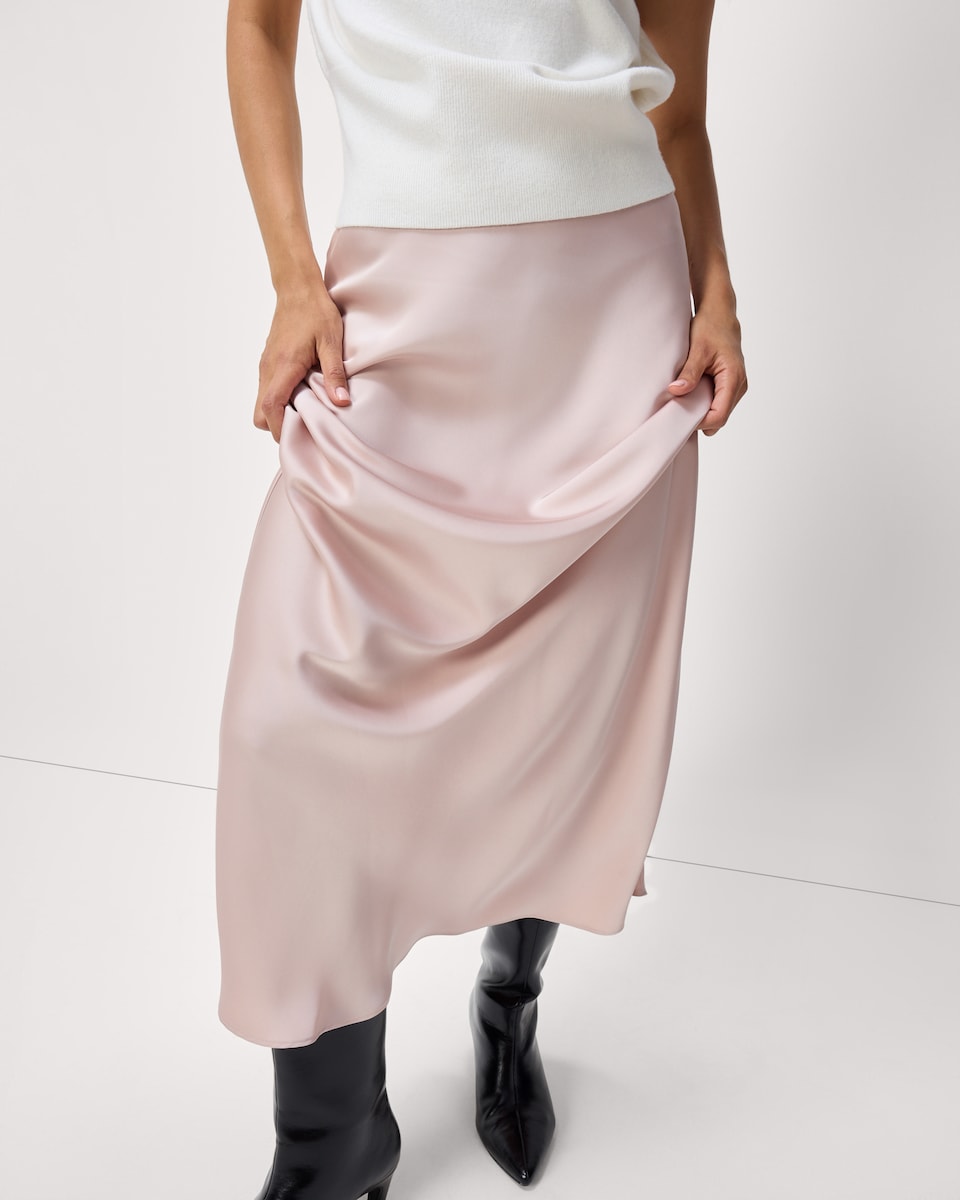 image 1 of F&F Satin Midi Slip Skirt in Pink