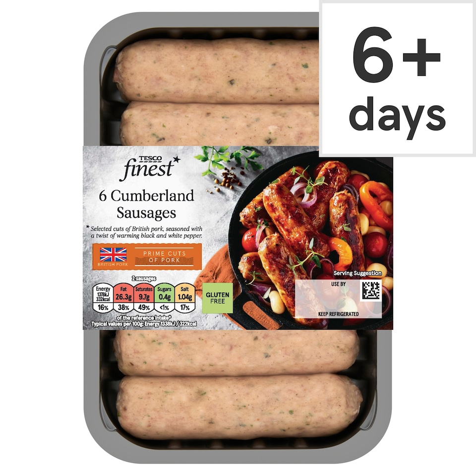  Tesco Finest 6 Cumberland Pork Sausages 400g