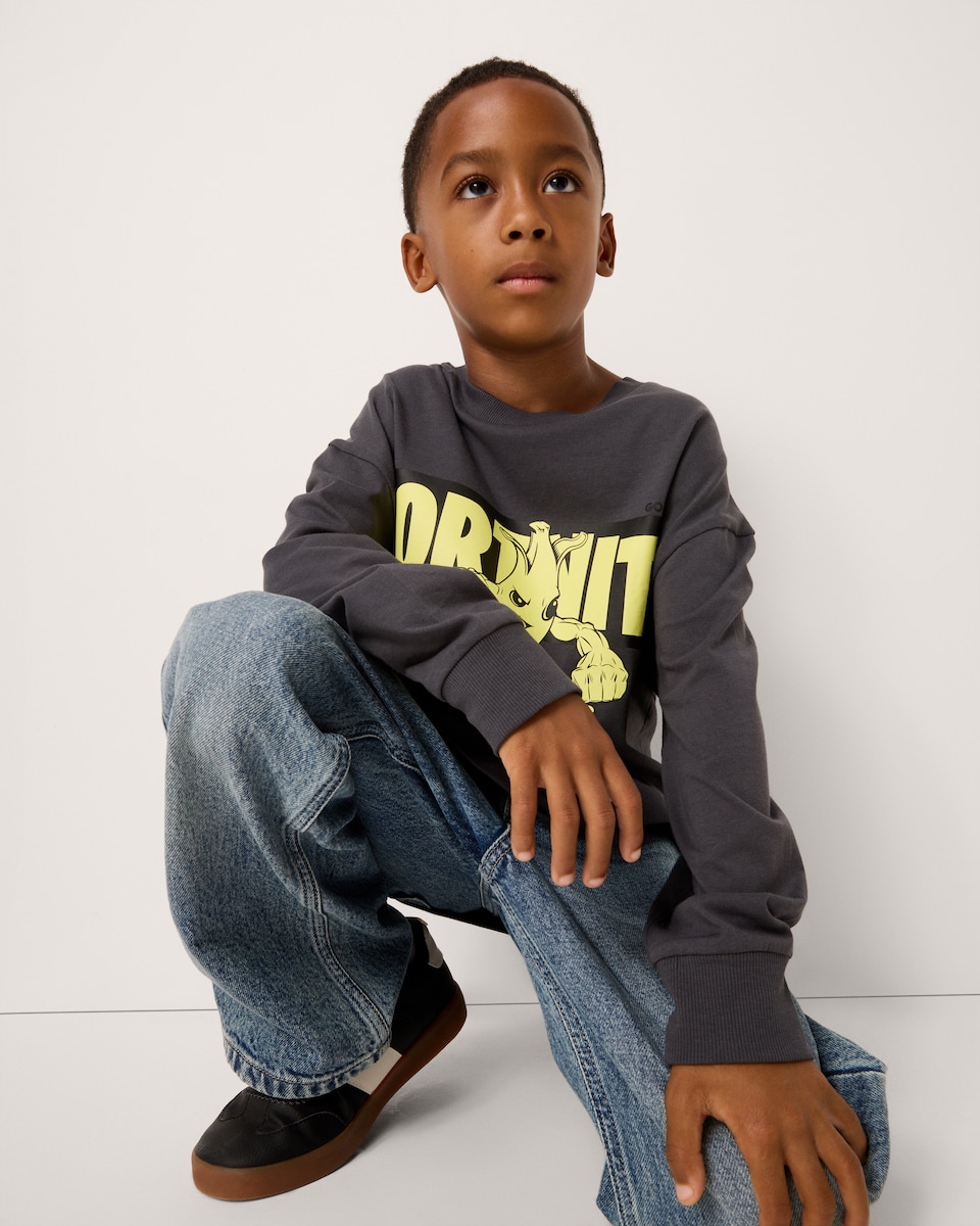 image 1 of Fortnite Pure Cotton Printed Top in Grey