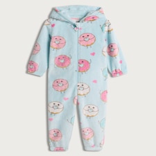 F&F Girls Fleece Donut Print Hooded Onesie in Blue Multi