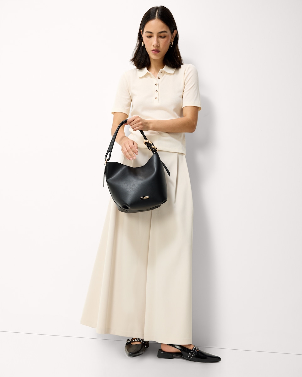 image 1 of F&F Ribbed Polo Top in Cream