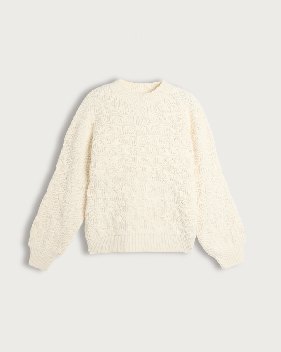 image 1 of F&F Chenille Textured Knitted Crew Neck Jumper in Cream