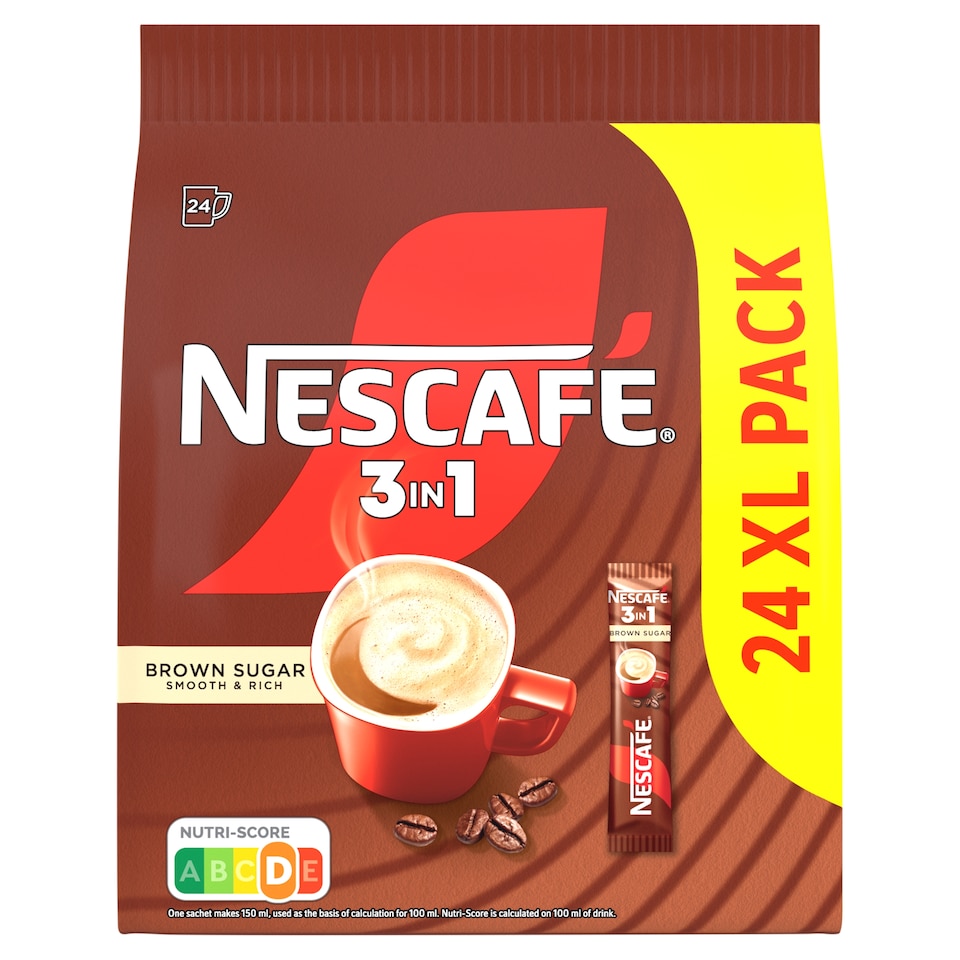 NESCAFÉ 3in1 Brown Sugar azonnal oldódó kávéspecialitás barna cukorral 24 x 16,5 g (396 g)  1. kép
