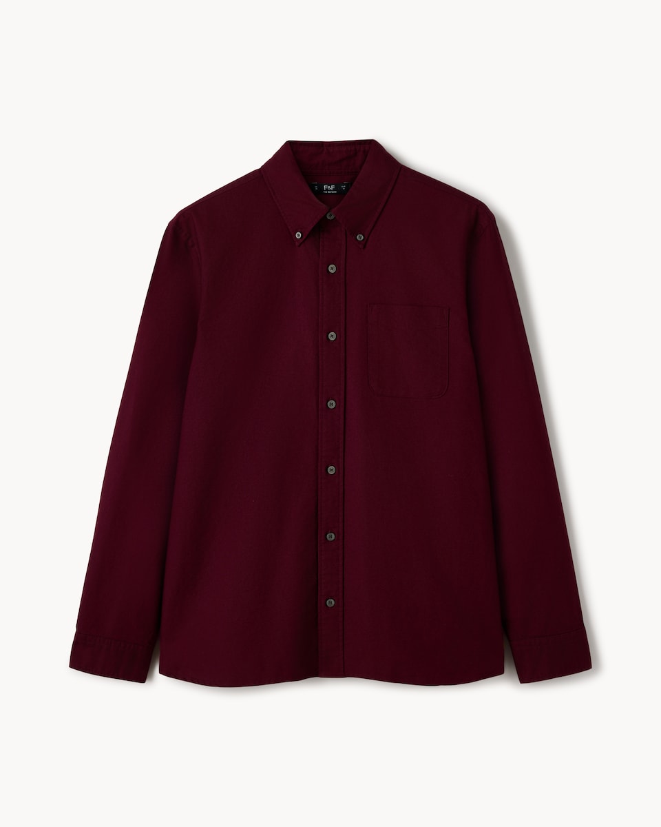 image 1 of F&F Pure Cotton Long Sleeved Oxford Shirt in Burgundy