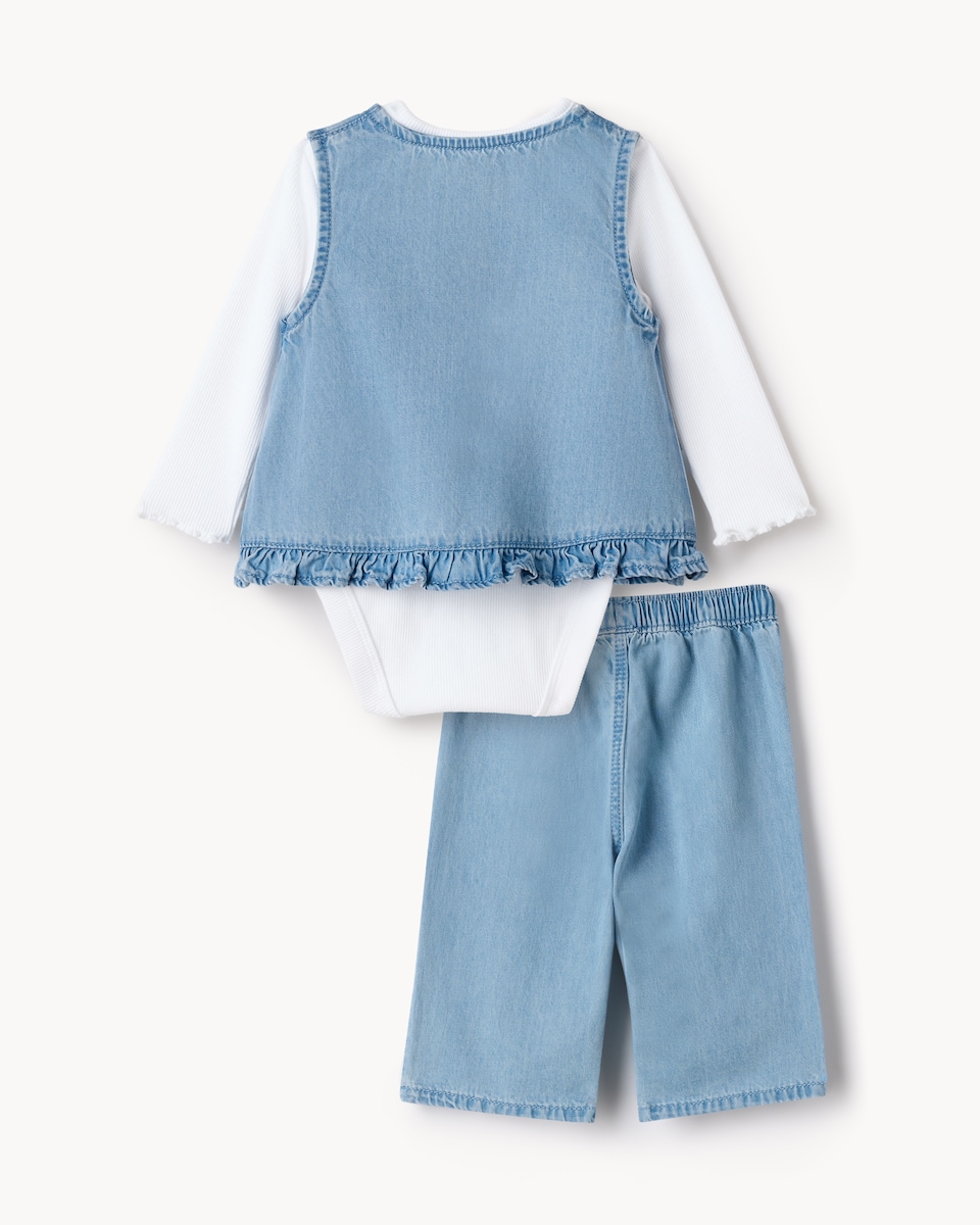 image 1 of F&F Baby 3-Piece Cotton Rich Embroidered Set in Blue
