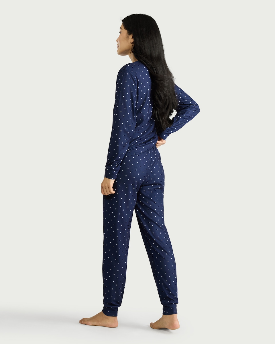 image 1 of F&F Textured Star Print Pyjama Set in Navy