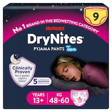 Huggies DryNites Bedwetting Pyjama Nappy Pants Girl 13Yrs+ x9