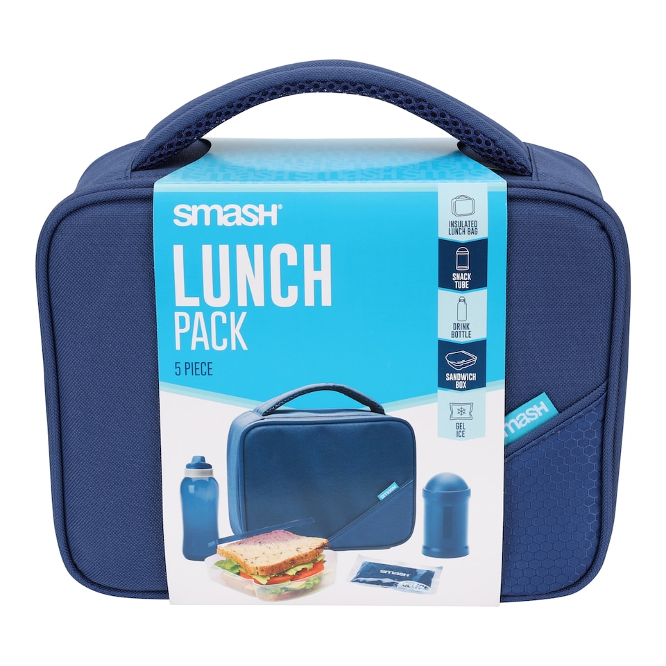 image 1 of Smash Recycled Navy 5 Piece Lunch Bag & Water Bottle Pack