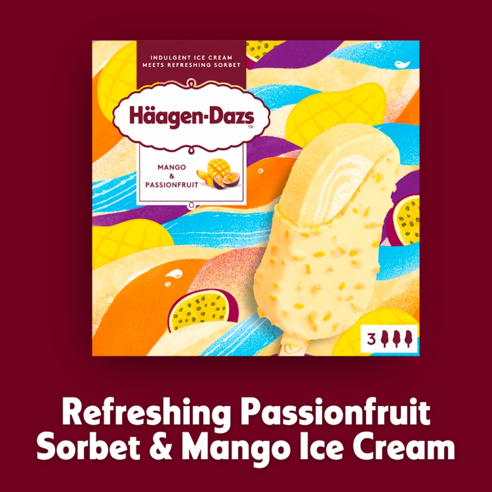 image 1 of Haagen-Dazs Mango and Passion Fruit Stick Bar Ice Cream 3x80ml