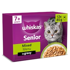 Whiskas 7+ Senior Cat Food Pouches Mixed Menu in Gravy 12X85g
