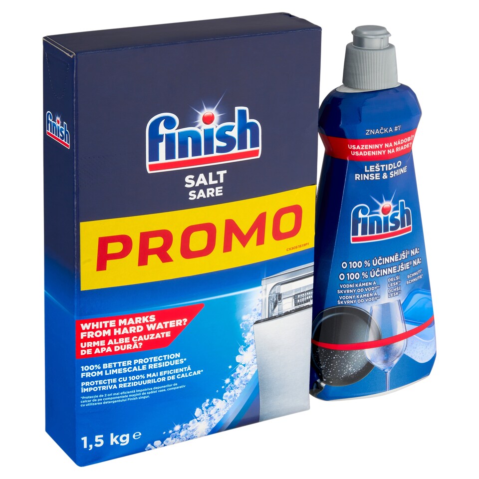 Obrázek 1 pro produkt Finish Rinse & Shine leštidlo 400ml + sůl do myčky 1,5kg