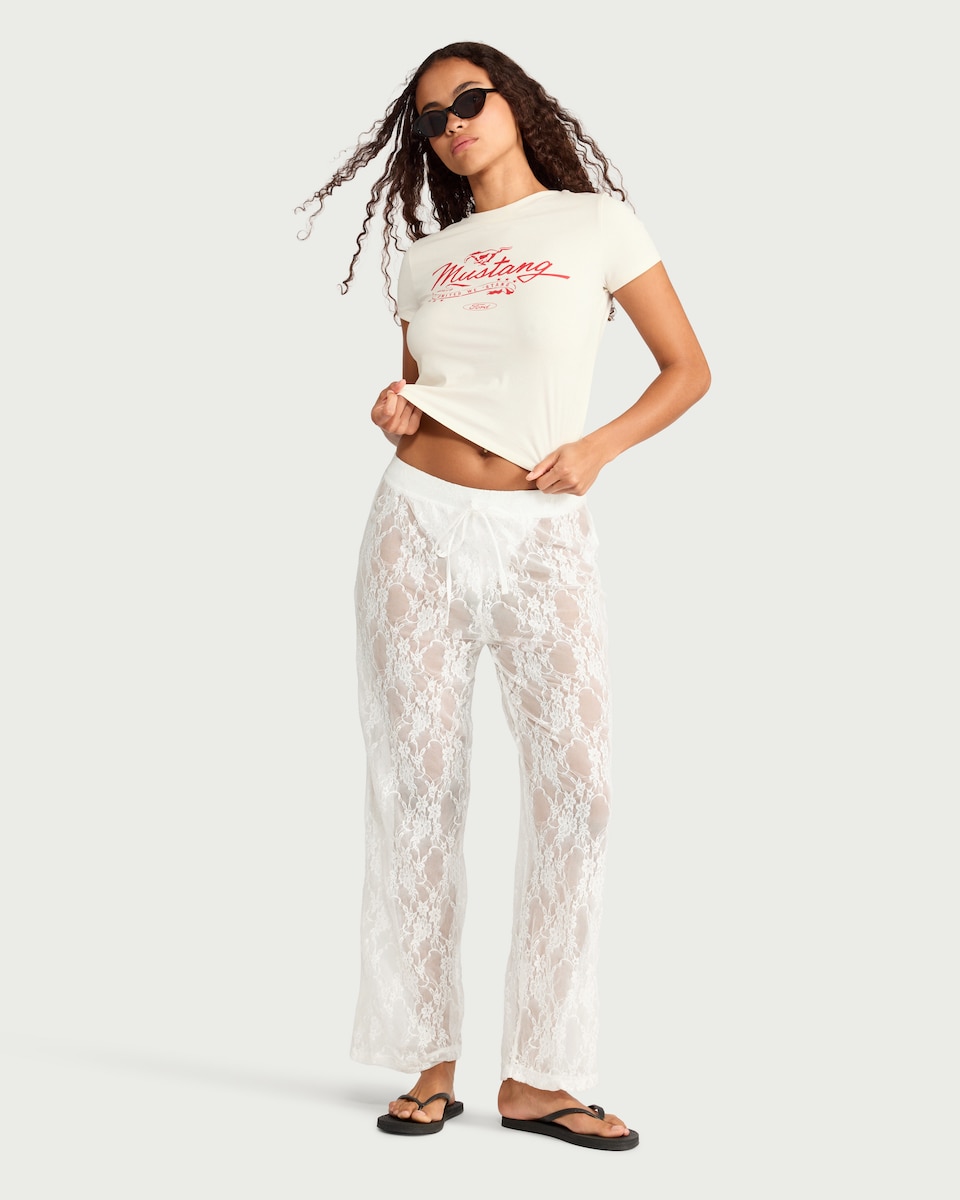 image 1 of OH ME OH MY Floral Lace Drawstring Beach Trousers in White