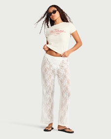 OH ME OH MY Floral Lace Drawstring Beach Trousers in White