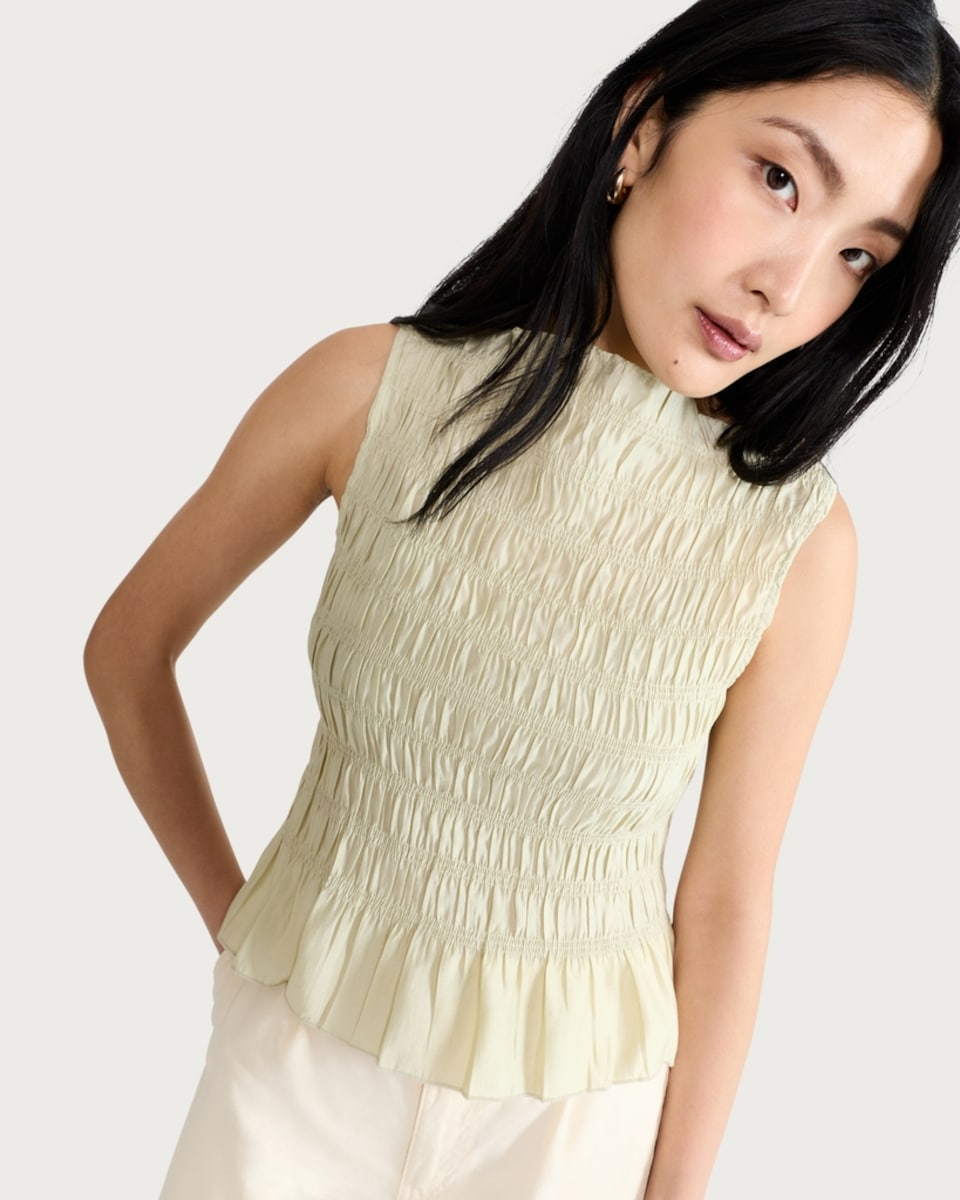 image 1 of F&F Shirred Sleeveless Top in Green