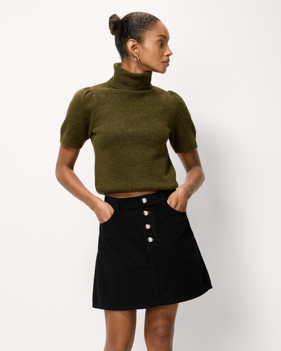 image 1 of F&F Pure Cotton Corduroy Mini Skirt in Black