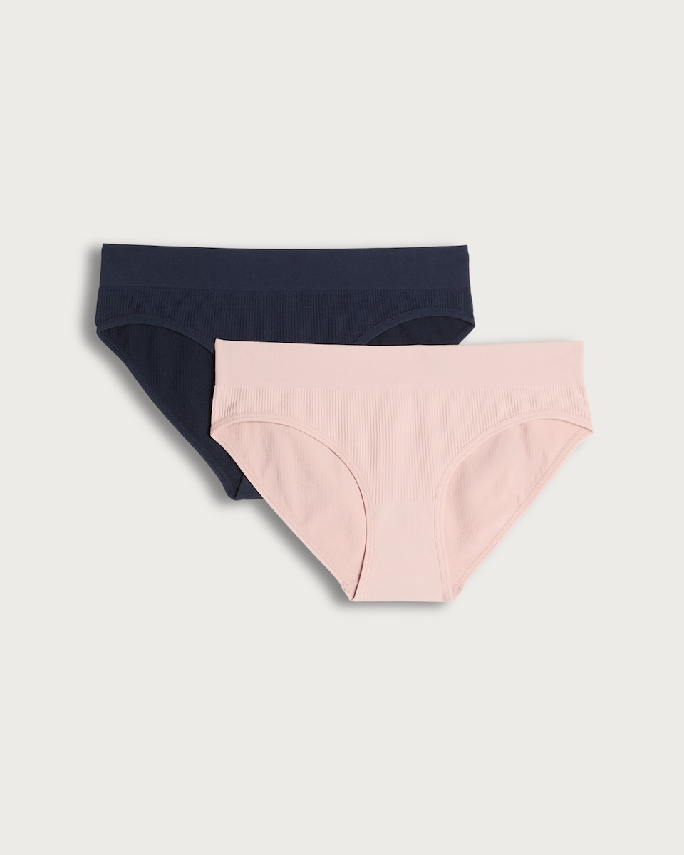 F&F 2-Pack Ribbed Seamfree High Leg Hipster Knickers in Pink