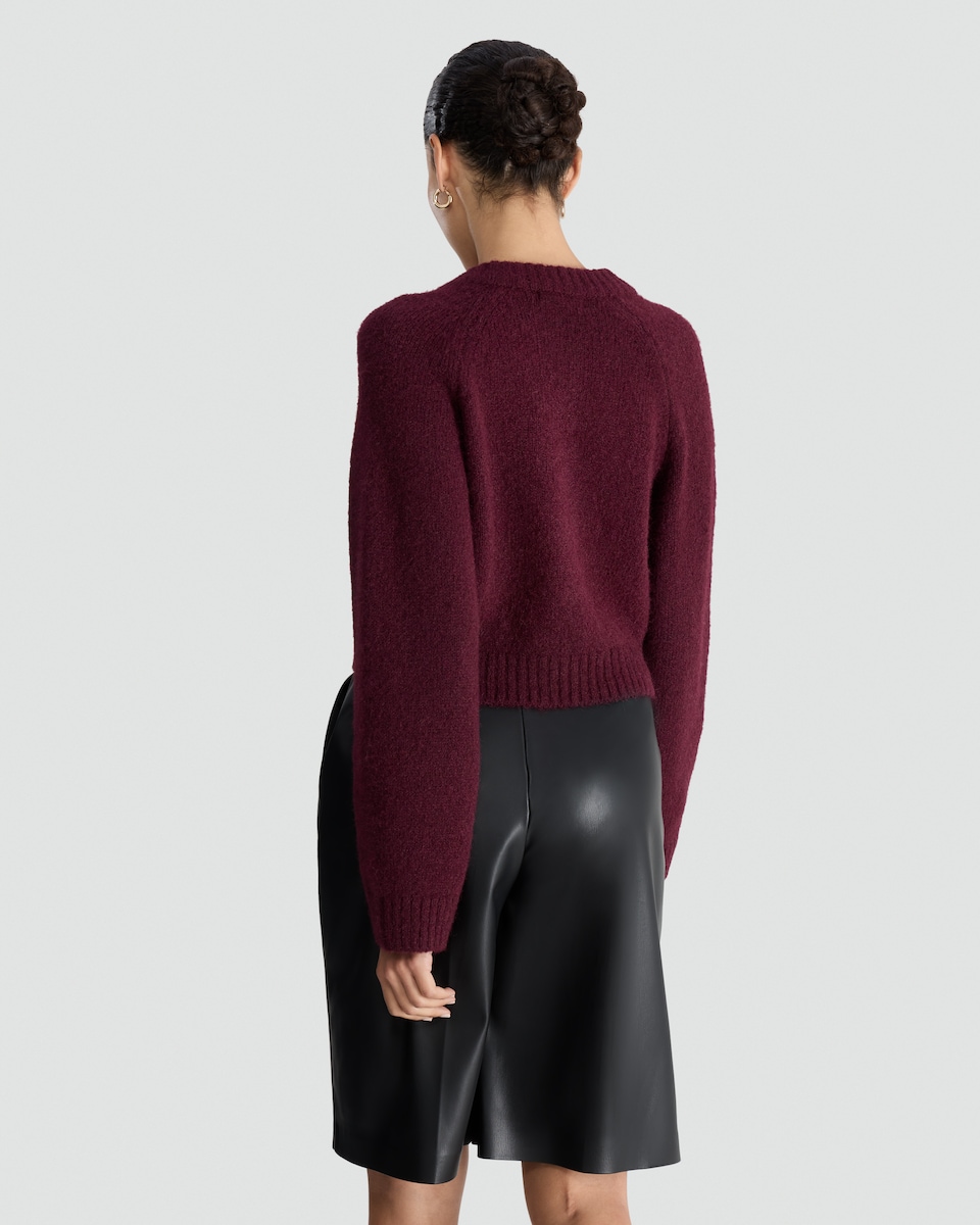 image 1 of F&F Knitted Button Front Cardigan with Wool in Burgundy
