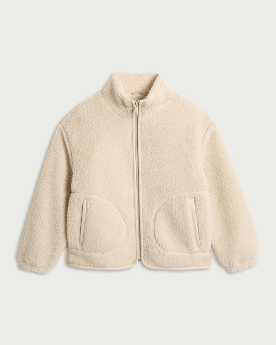 image 1 of F&F Girls Fleece Zip Up Jacket in Cream