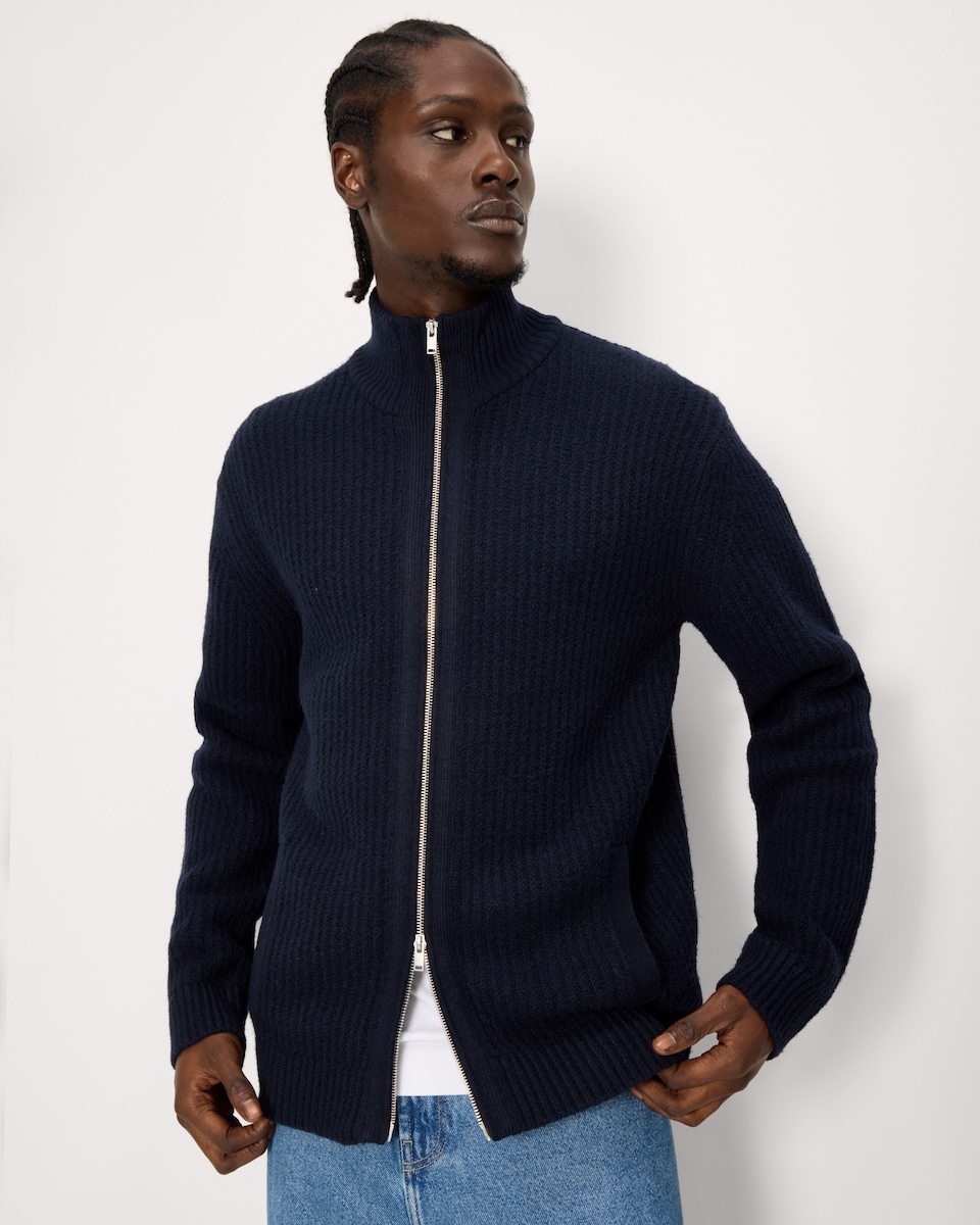 image 1 of F&F Knitted Chunky Zip Up Jumper in Navy