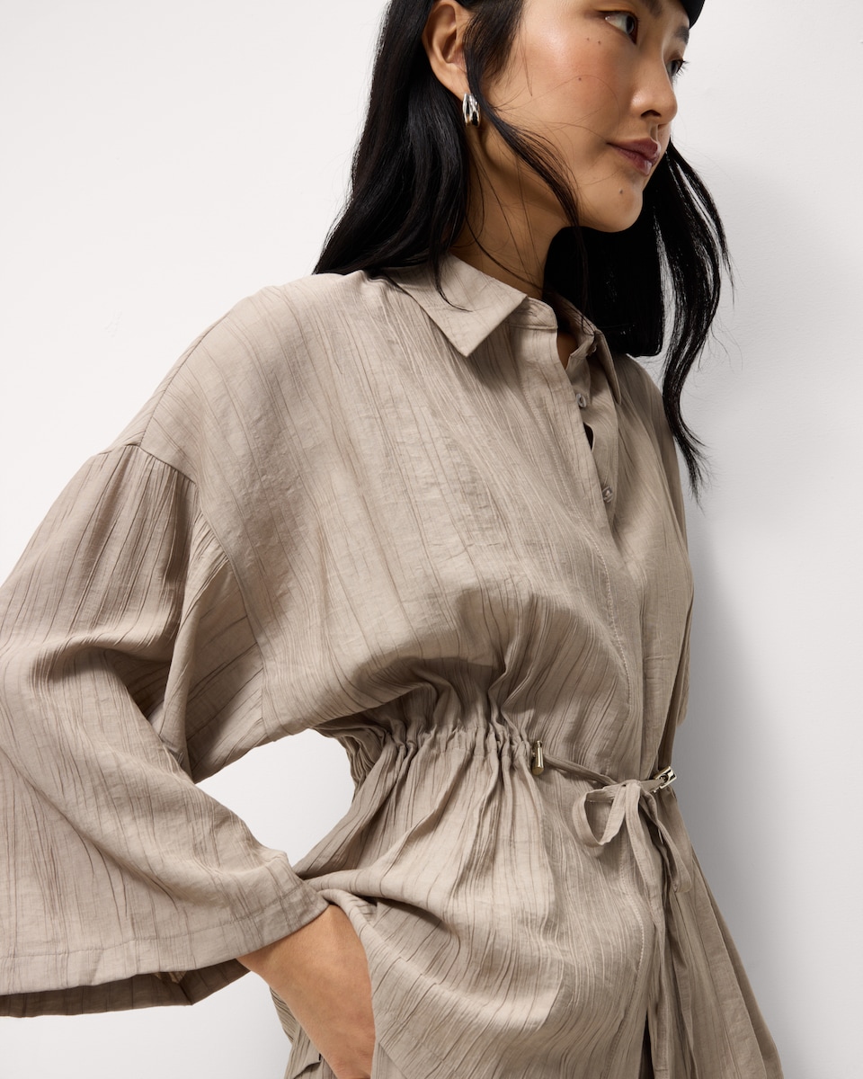 image 1 of F&F Textured Tie Waist Blouse in Mink