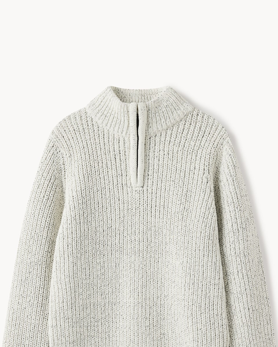 image 1 of F&F Boys Chenille Knitted Quarter Zip Jumper in White