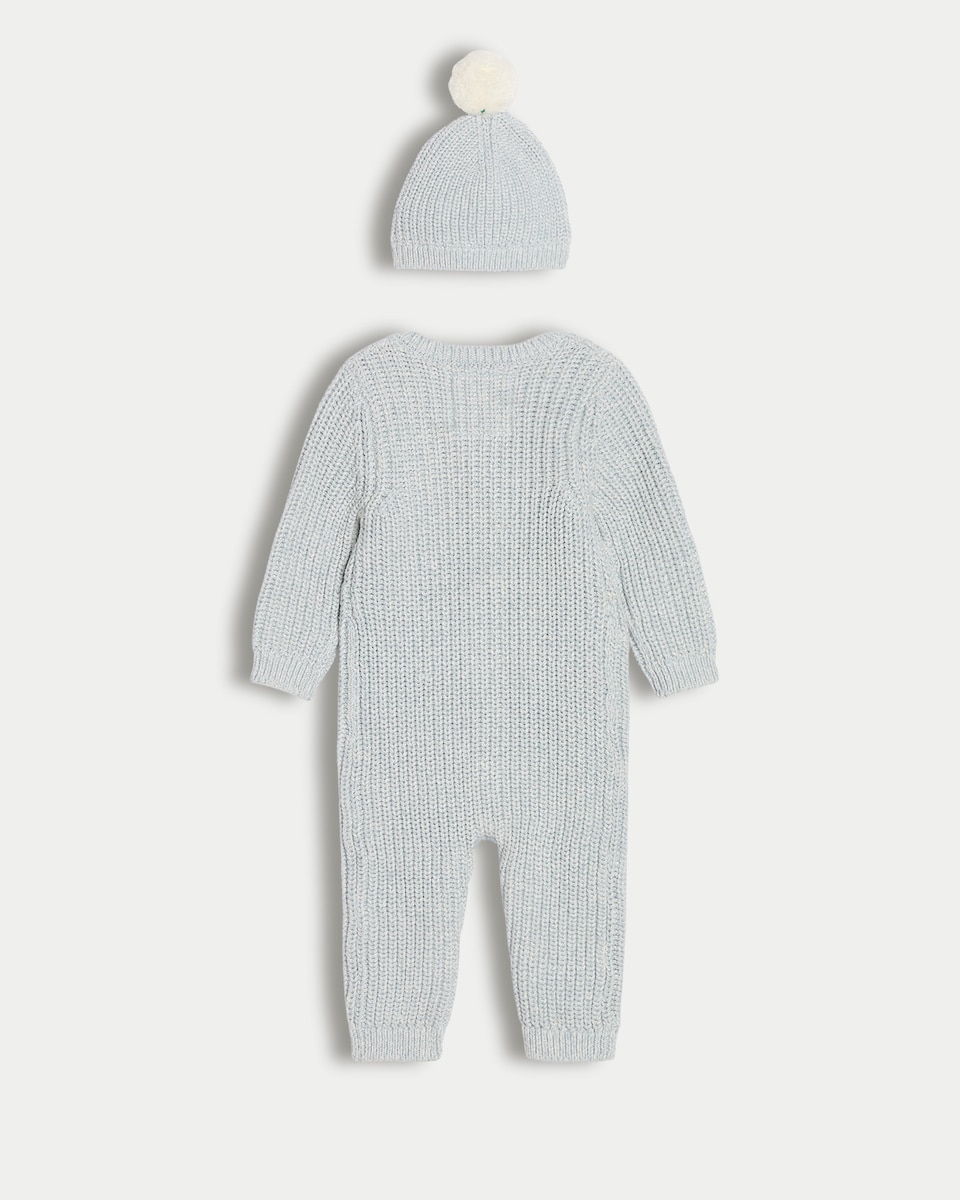 image 1 of F&F Baby 2-Piece Pure Cotton Knitted Romper and Hat Set in Blue