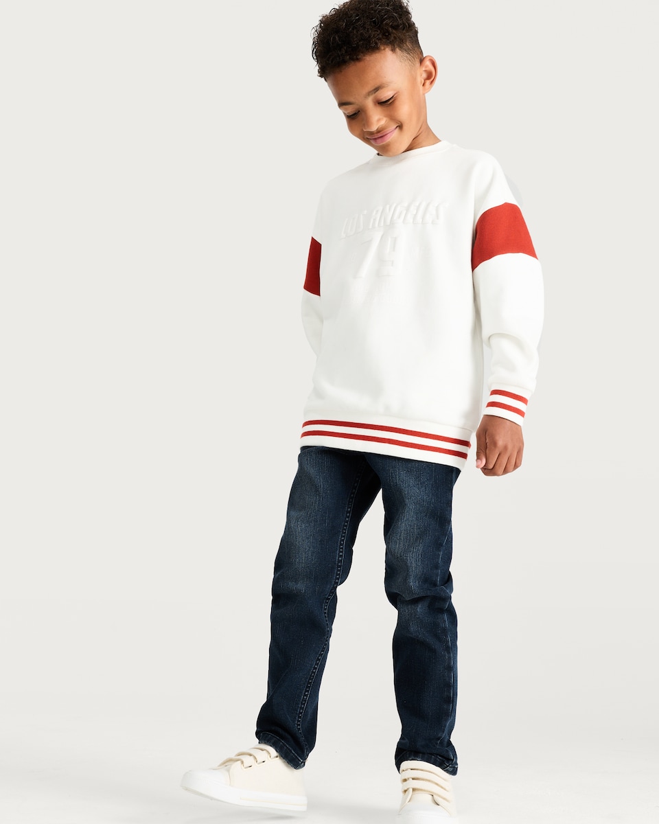 image 1 of F&F Boys Cotton Rich Oversized Los Angeles Sweatshirt in Ecru
