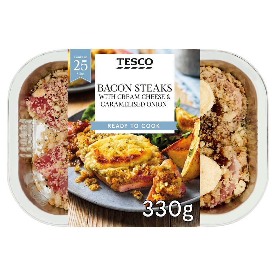 Tesco Bacon Steaks With Cream Cheese & Caramelised Onion 330G