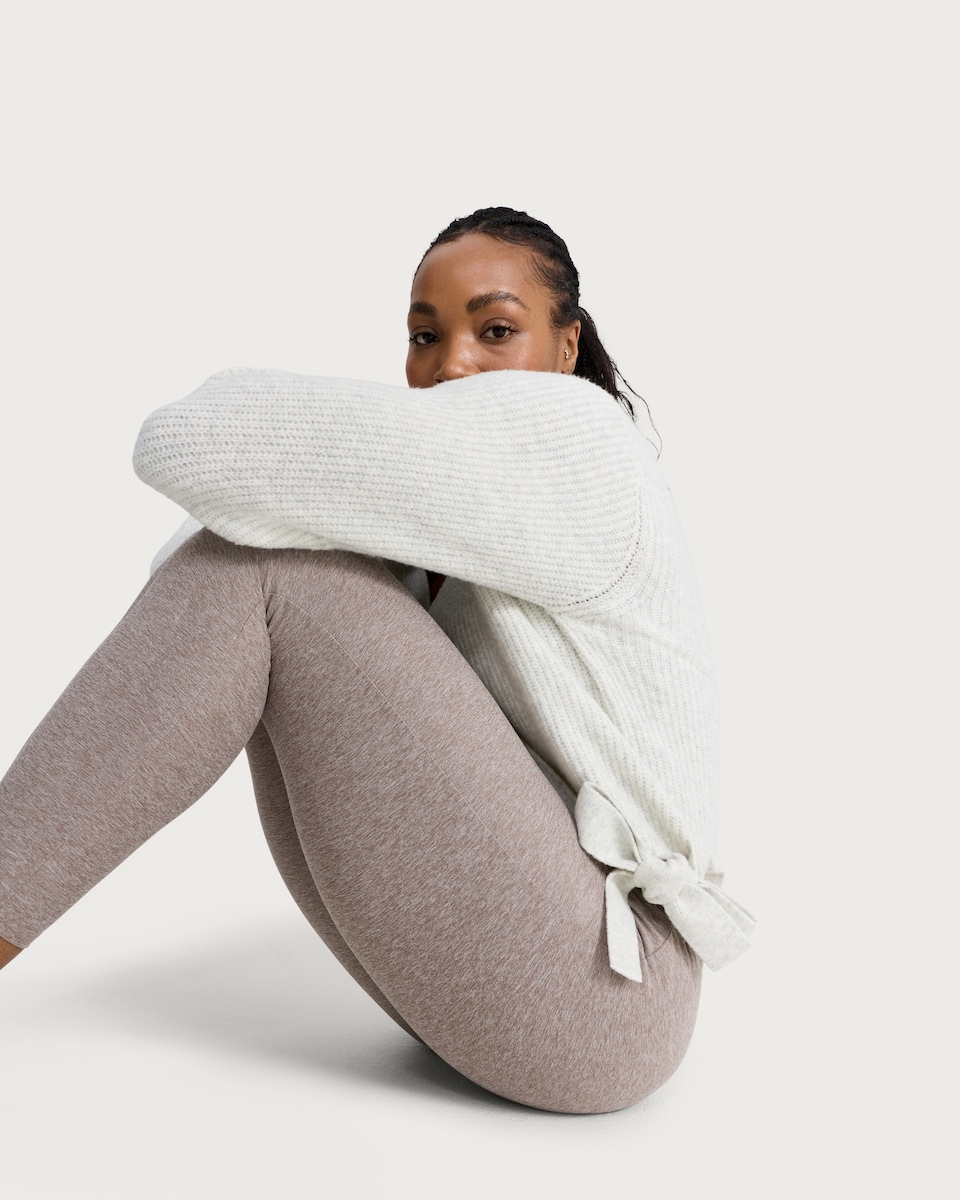 image 1 of F&F Active AFTERCLASS Ribbed Wrap Front Cardigan with Wool in Cream