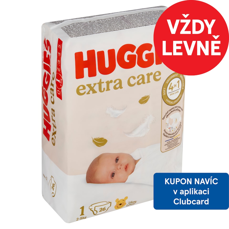 Huggies Extra Care plenky velikost 1 pro děti 2-5kg 26 ks