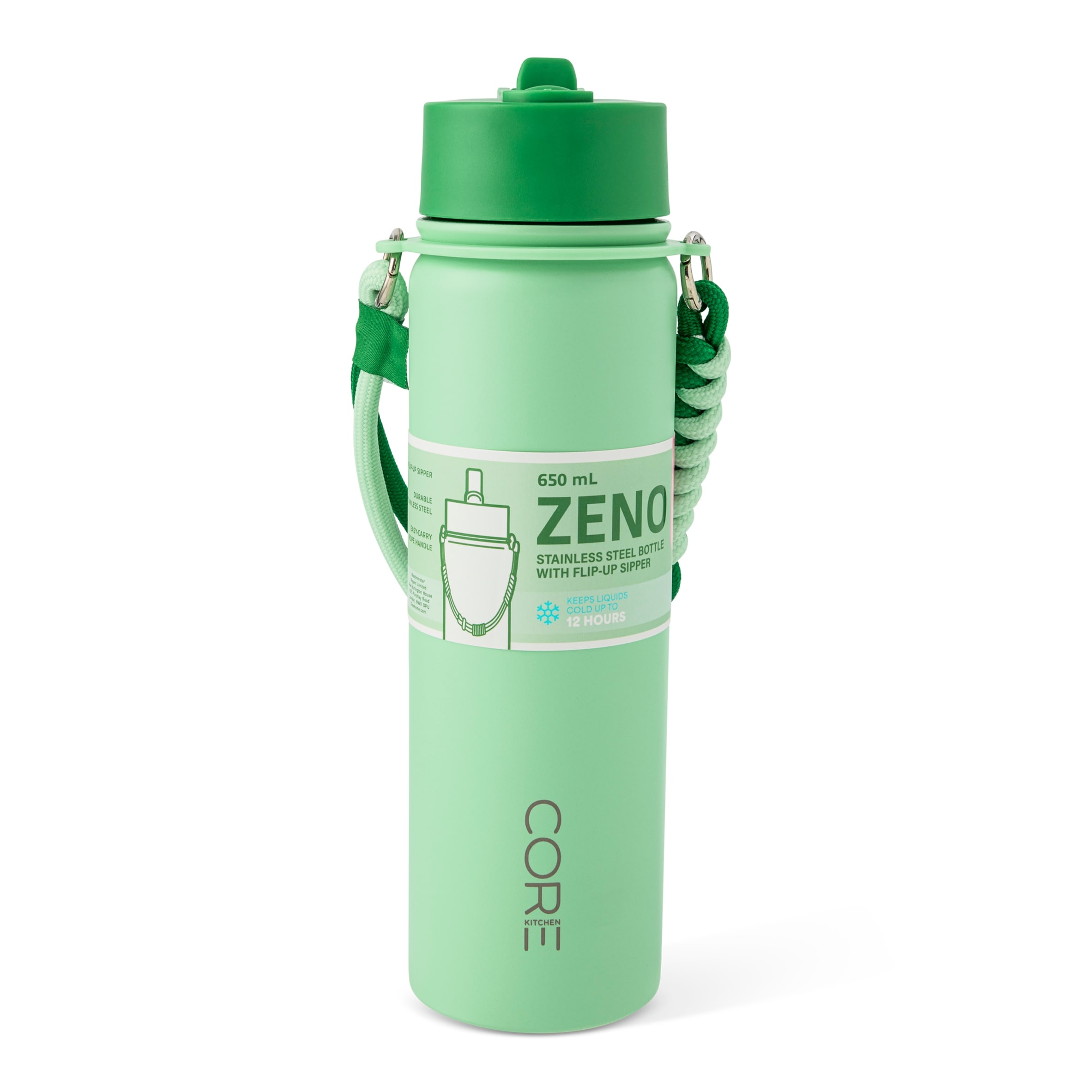 Core Kitchen Green Zeno Metal Drinking Water Bottle 650ml - Tesco