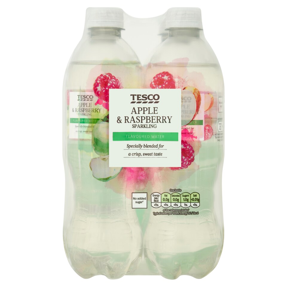 Tesco No Added Sugar Apple & Raspberry Sparkling Flavoured Water 4 x 500ml