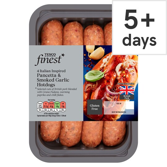 Tesco Finest Pancetta & Smoked Garlic Hotdogs 400G Tesco Groceries