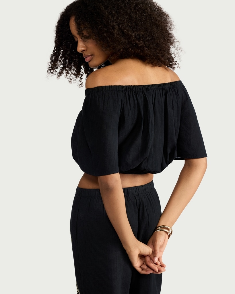 F&F Cotton Rich Embroidered Beach Blouse in Multi Black