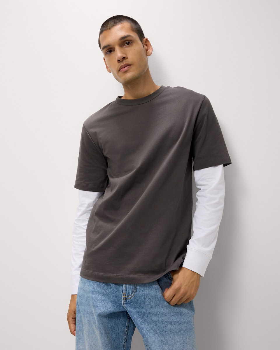 image 1 of F&F Pure Cotton Double Layered T-Shirt in Grey Marl