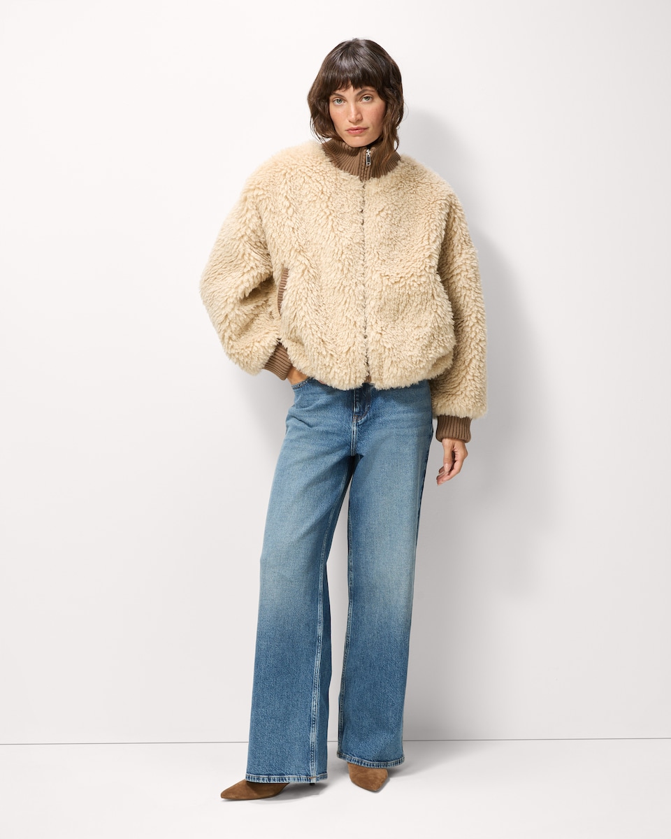 image 1 of F&F Borg High Neck Jacket in Neutral