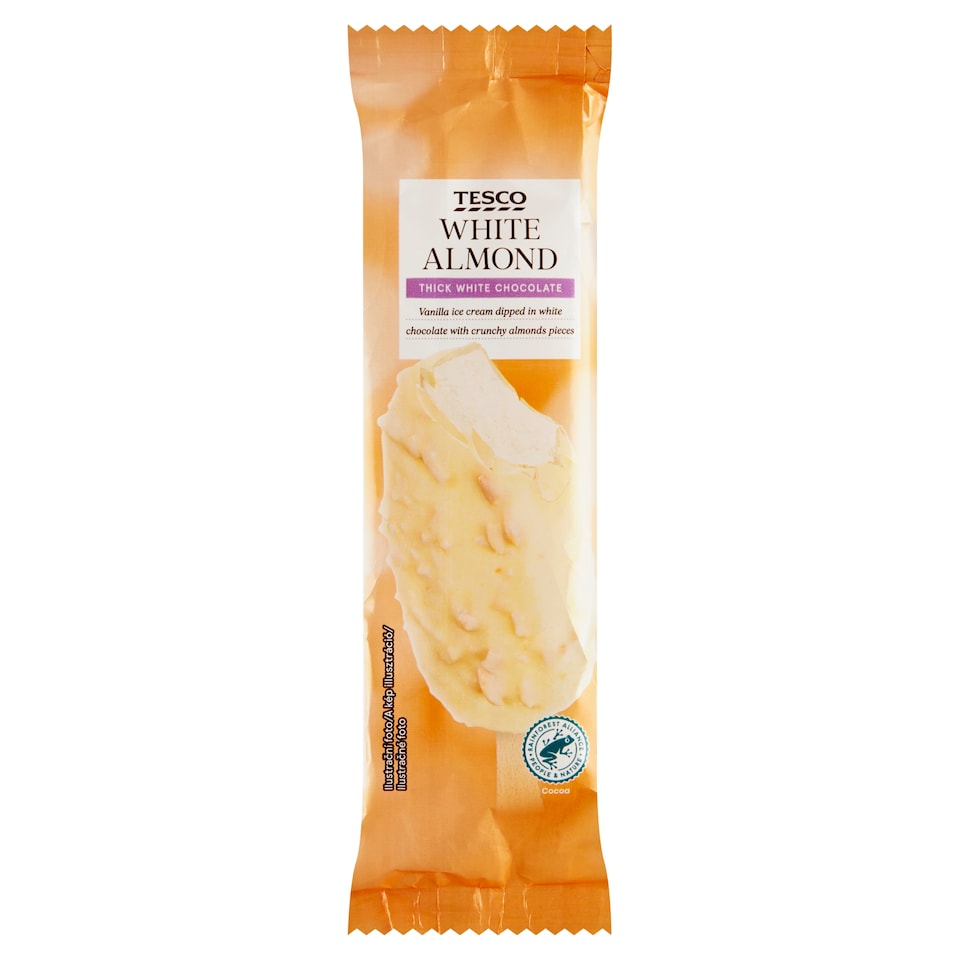 Tesco Mražený krém vanilkový v bílé čokoládě s kousky mandlí 120ml
