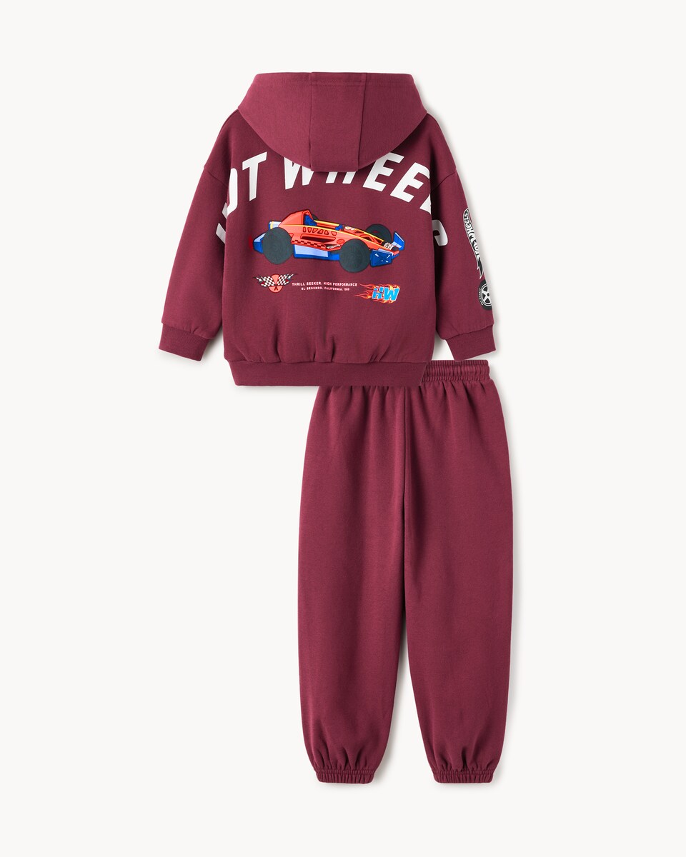 image 1 of Hot Wheels Cotton Rich Racing Hoodie and Joggers Set in Burgundy