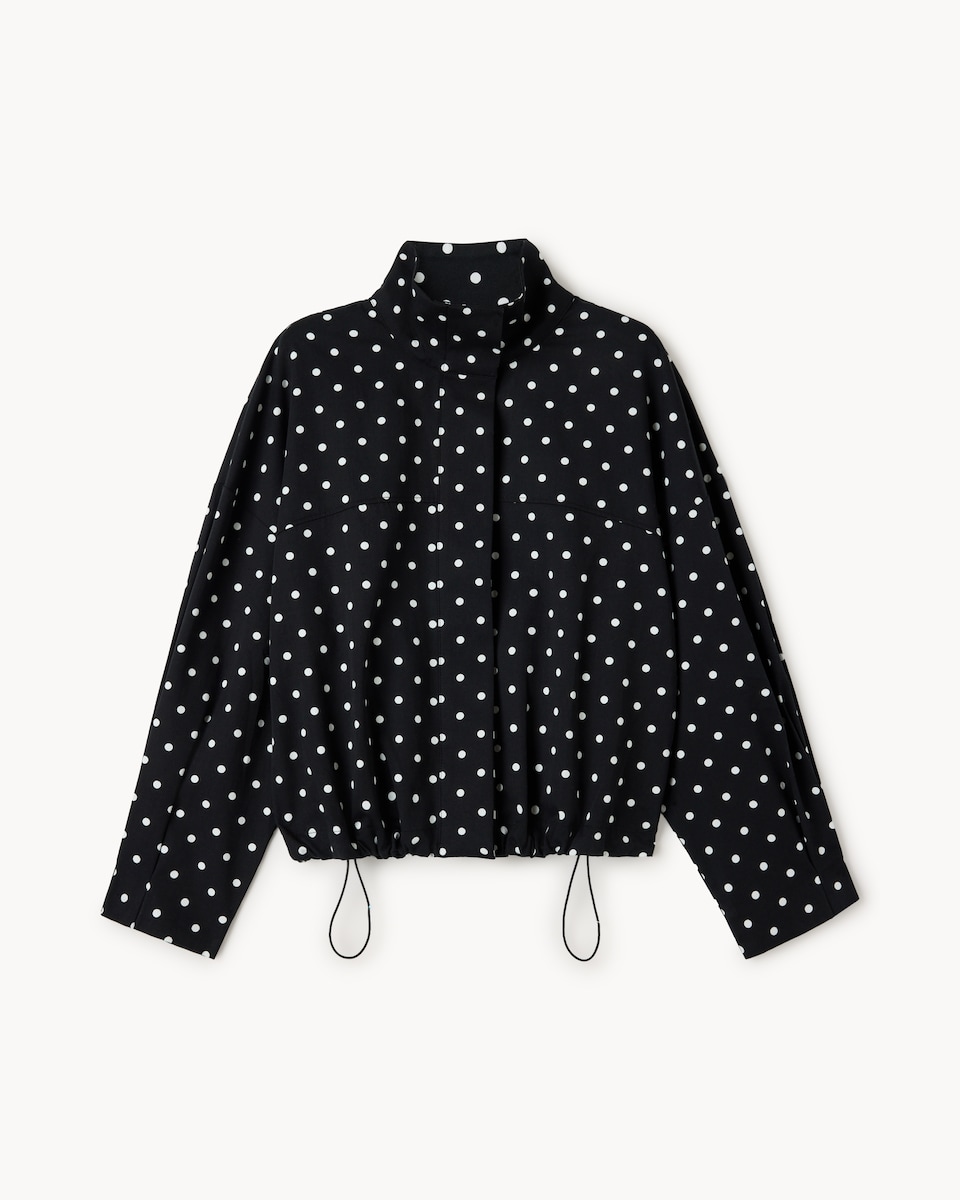 image 1 of F&F Pure Cotton Polka Dot Funnel Neck Track Jacket in Black