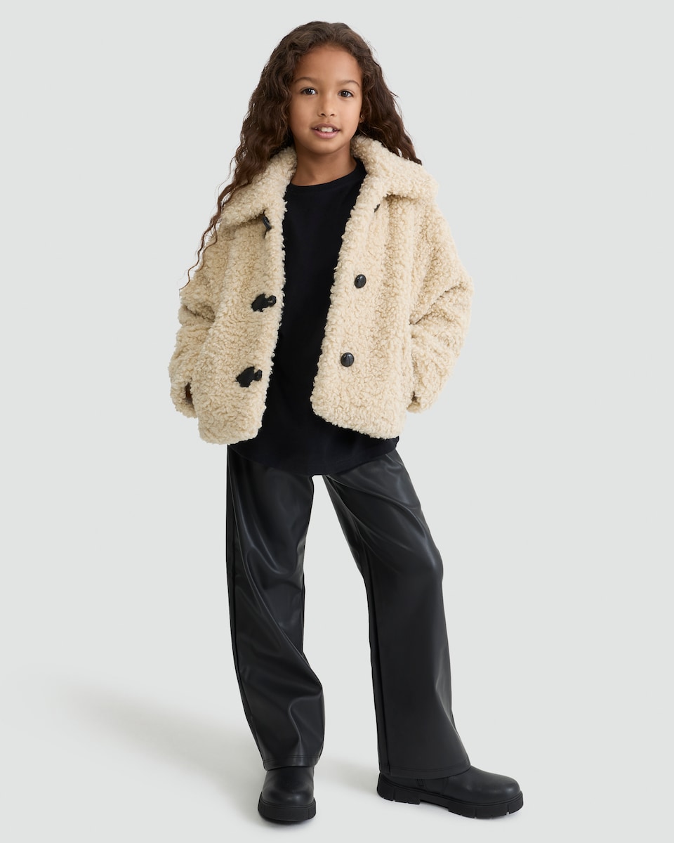image 1 of F&F Girls Teddy Duffle Coat in Cream